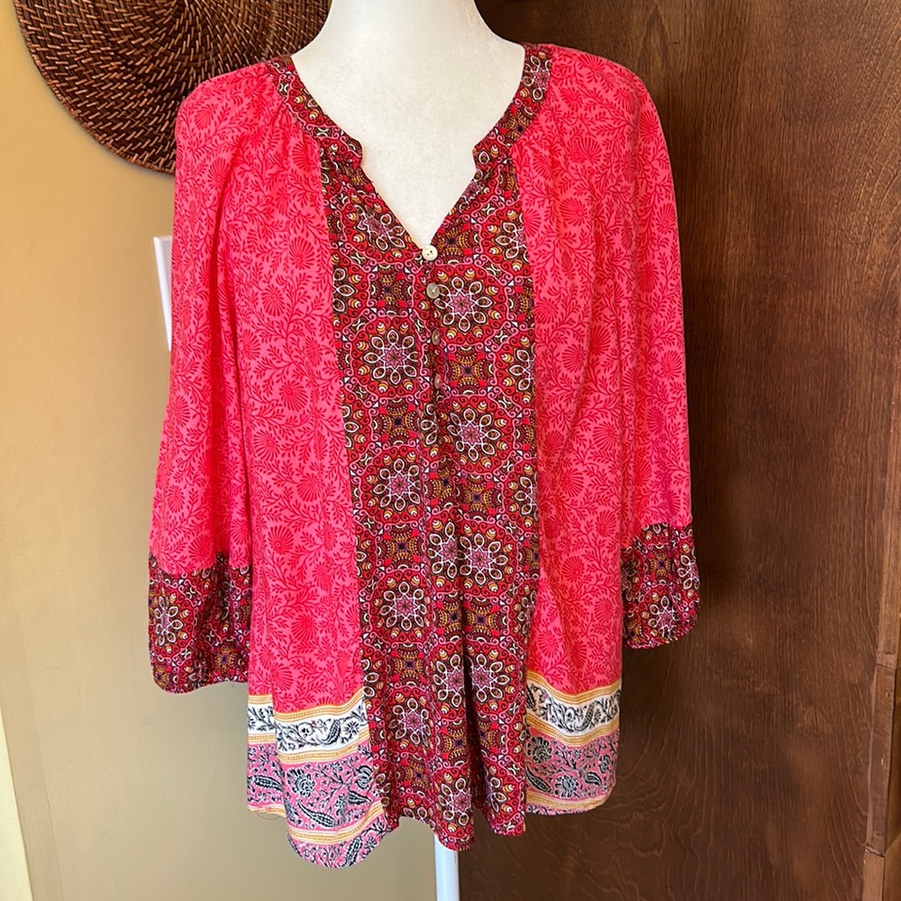 Figueroa and flower boho 3/4 sleeve top szM
